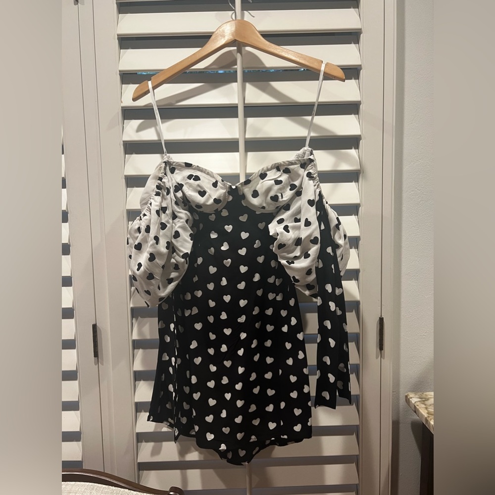 For Love and Lemons Mae Mini Heart Dress in black and white. Size M. Rare find!